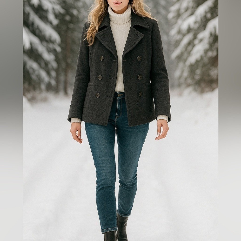 J. Crew Stadium Cloth by Nello Gori Black/Gray Peacoat